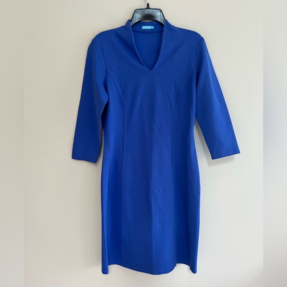 J.McLaughlin Bright Royal Blue Sheath Shift Dress V-Neck and 3/4 Sleeve, size S